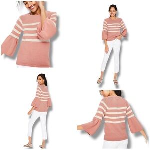 Boden Arianna Jumper blush pink and white striped bell sleeve sweater
